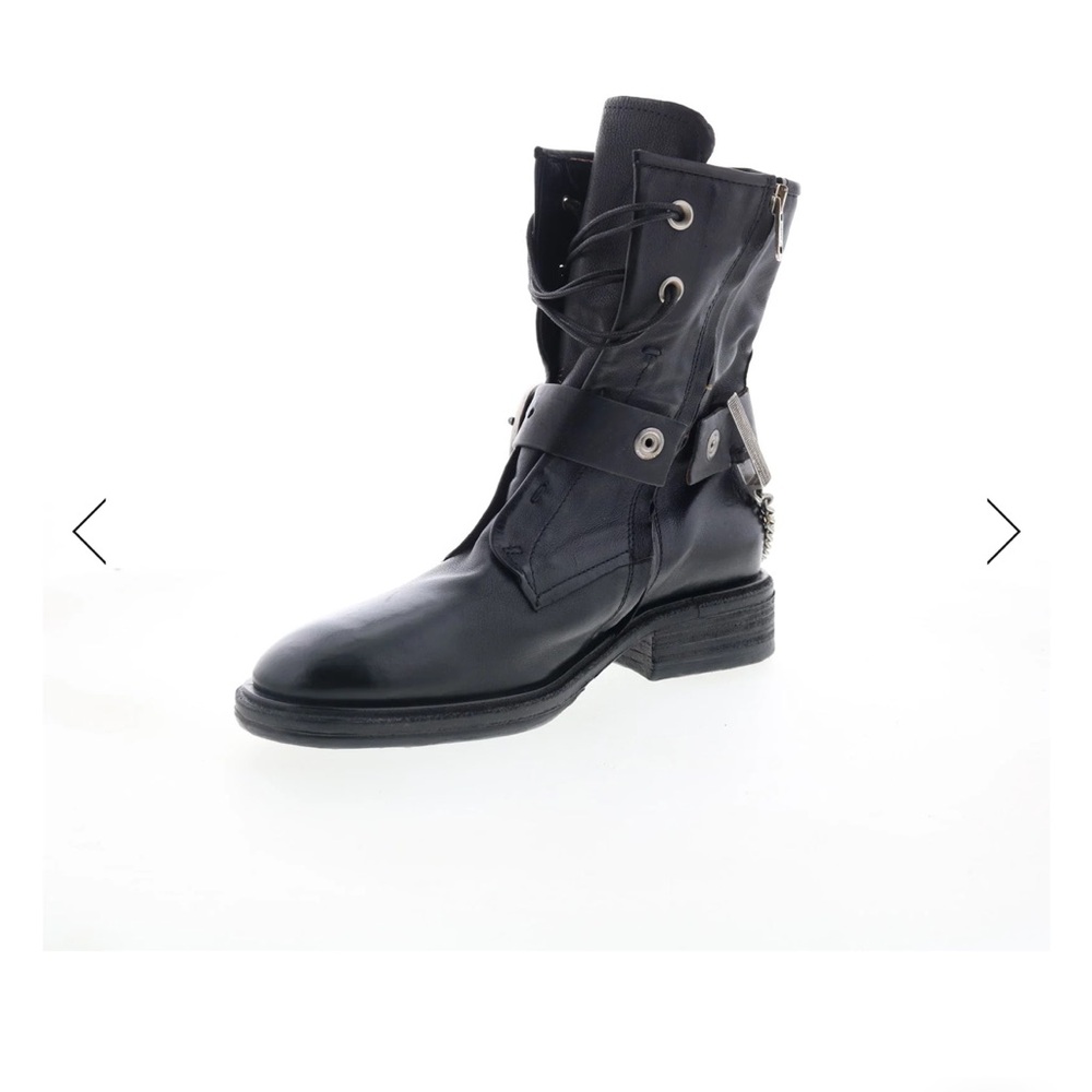A.S.98 “Faust” Black Leather Combat Boots with Silver Accents - Picture 7 of 11
